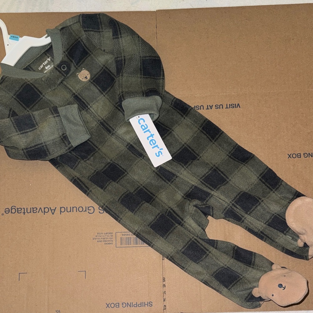 Carter's Olive & Black Plaid Baby Footed Pajamas